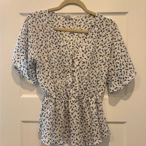 Sienna Sky White and Black Peplum Blouse with Peter Pan Collar